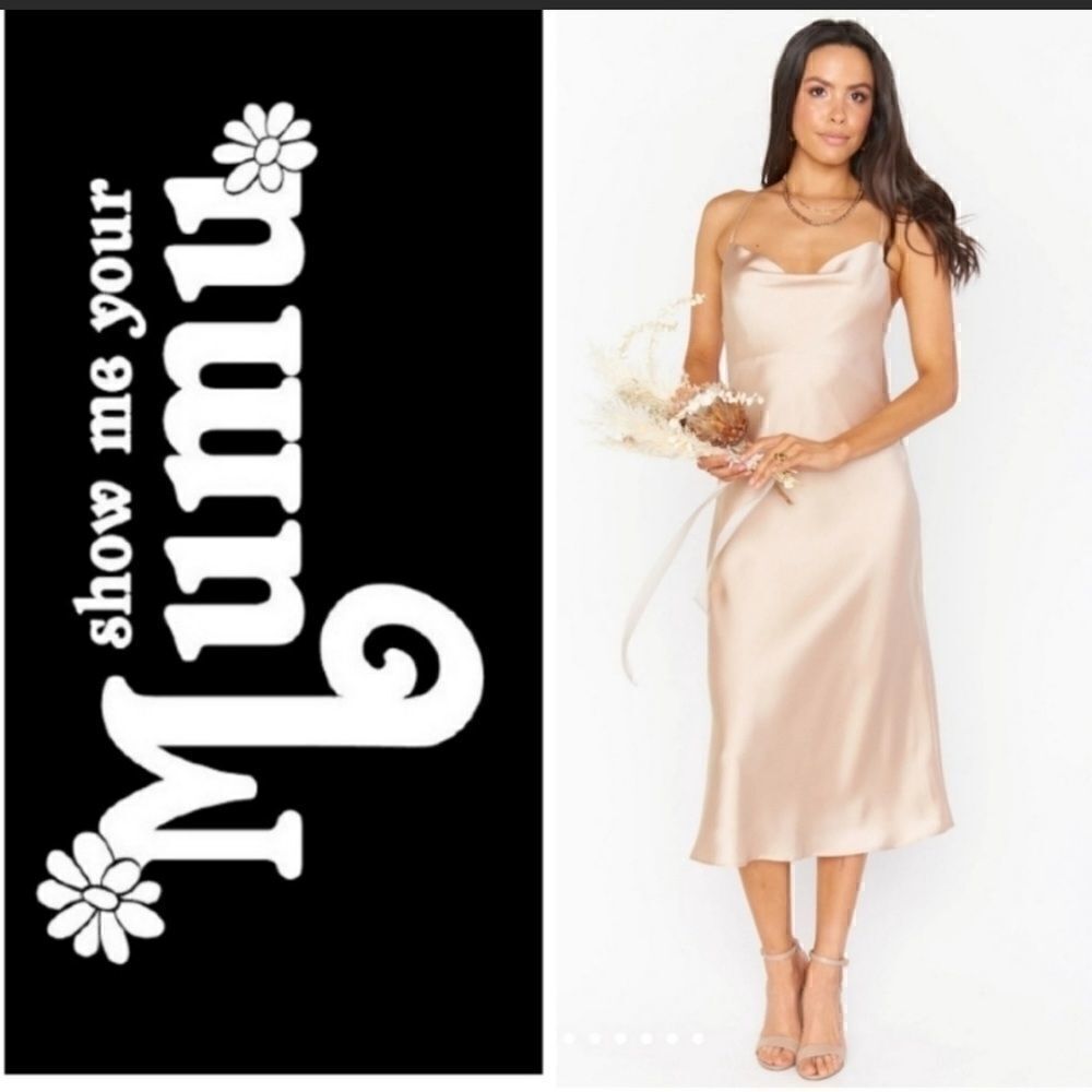 Show Me Your Mumu Verona Cowl Dress In Champagne Lux Satin Size S NWOT